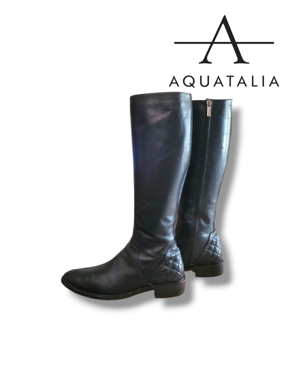 Aquatalia Geneva Calf Elastic Womens Black Leather Zipper Knee High Riding Boots - Picture 5 of 14